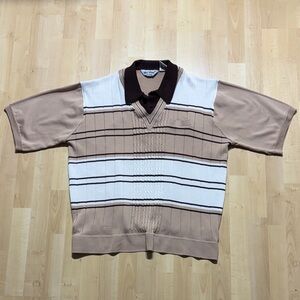 DaVinci Beige and White Striped Polo